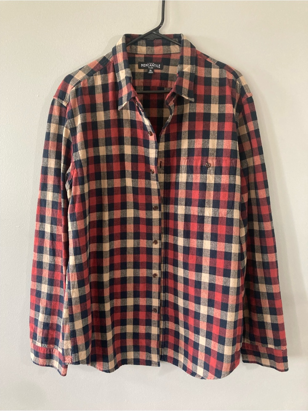 J Crew Mercantile Red and Navy Plaid with Brown Elbow Patches Flannel Shirt
